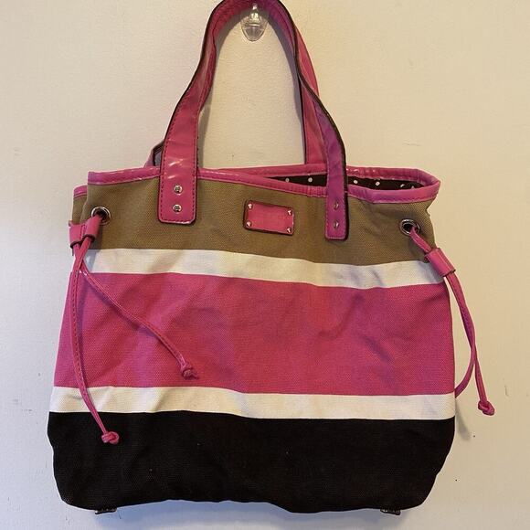 Kate Spade New York Colorful Stripe Multicolor Canvas ToteBag Interior Pocket - Picture 6 of 11